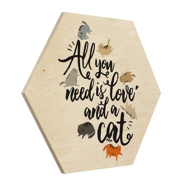 quadro de madeira para parede All You Need Is Love And A Cat