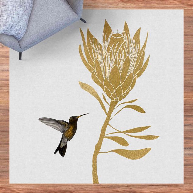 Tapete para varandas Hummingbird And Tropical Golden Blossom
