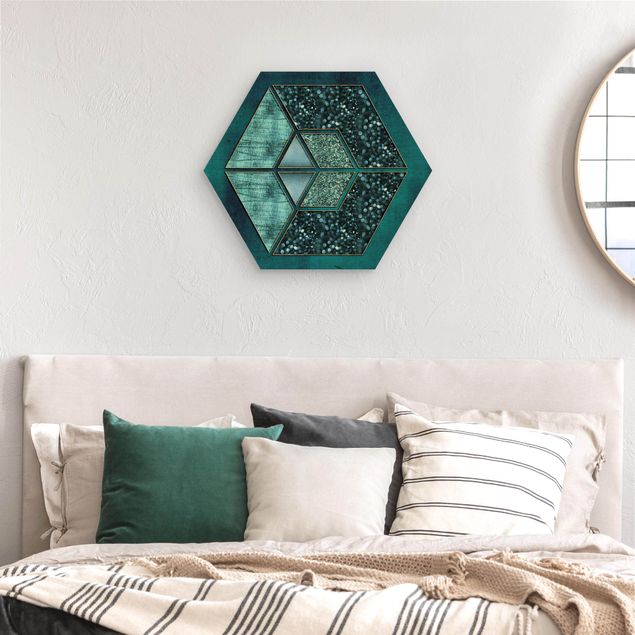 Quadros famosos Blue Hexagon With Gold Outline