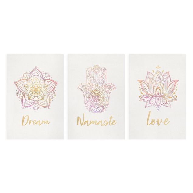 Quadros decorativos Mandala Namaste Lotus Set Gold Light Pink