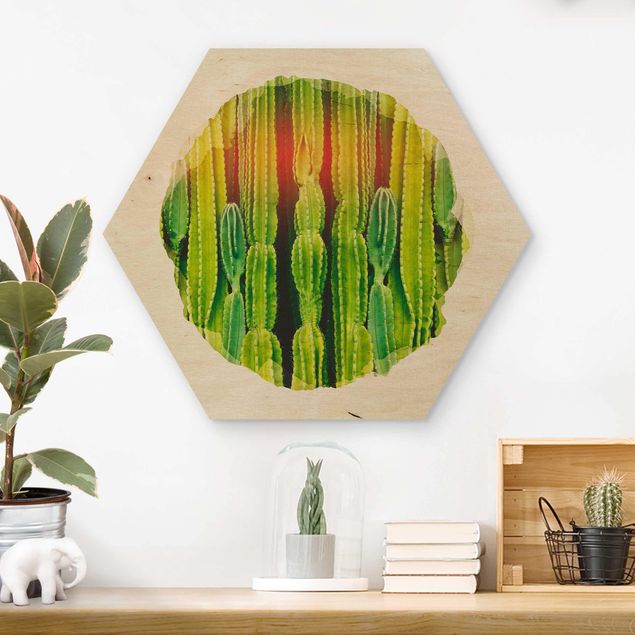 Quadros em madeira flores WaterColours - Cactus Wall