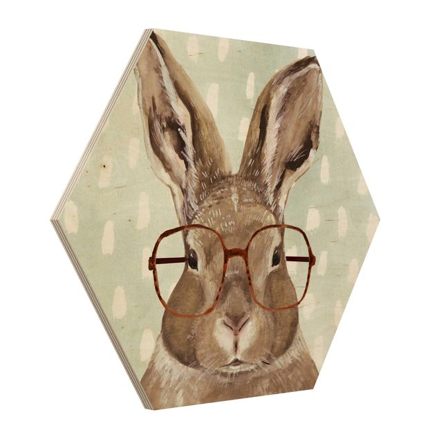 Quadros hexagonais Animals With Glasses - Rabbit