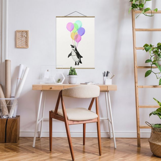 quadros modernos para quarto de casal Illustration Penguin Pastel Balloons