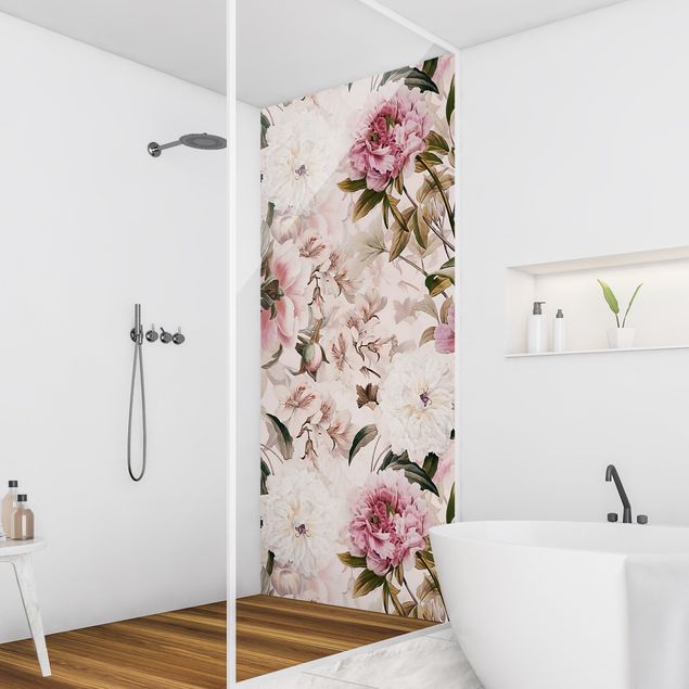 Revestimento de parede para duche Illustrated Peonies In Light Pink
