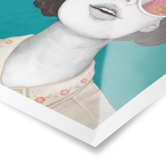 Quadros de Laura Graves Art Illustration Portrait Woman Collage With Flowers Glasses