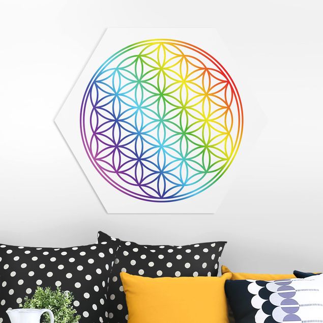 decoraçao para parede de cozinha Flower of Life rainbow color