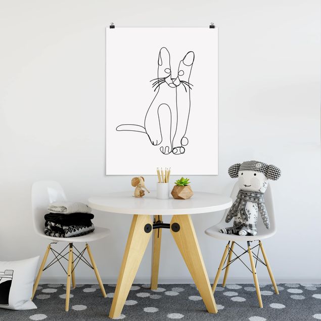 poster preto e branco Cat Line Art