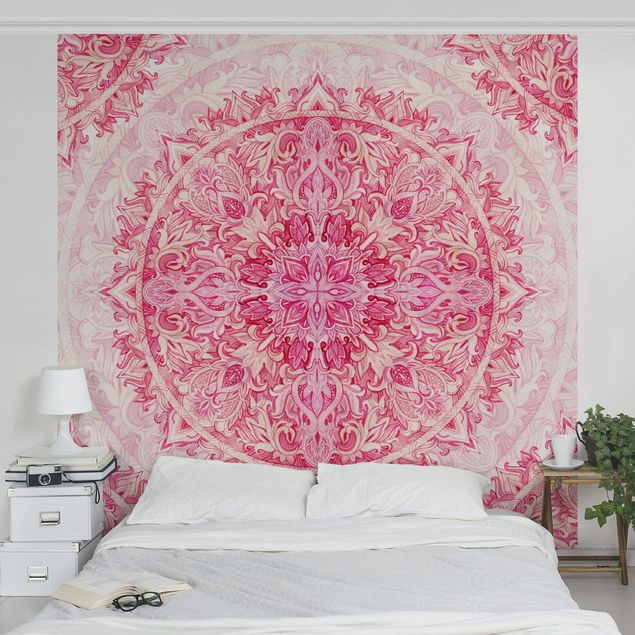 papel de parede para quarto de casal moderno Mandala Watercolour Ornament Pattern Pink