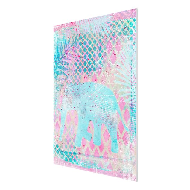Quadros paisagens Colourful Collage - Elephant In Blue And Pink