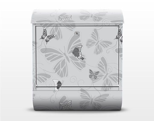 caixa de correio cinza Butterflies Monochrome
