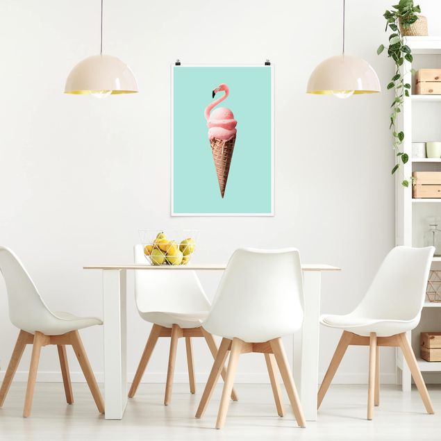 Posters quadros famosos Ice Cream Cone With Flamingo