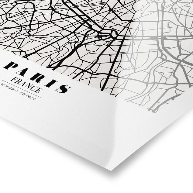 quadros preto e branco para decoração Paris City Map - Classic