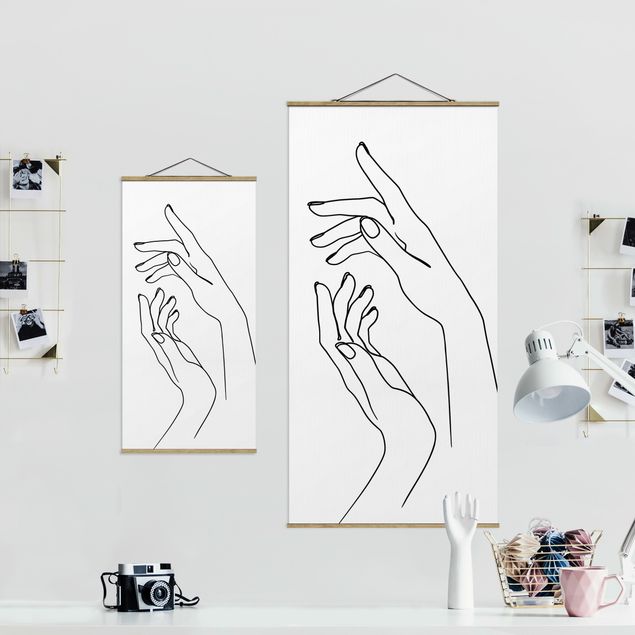 quadros preto e branco para decoração Line Art Hands