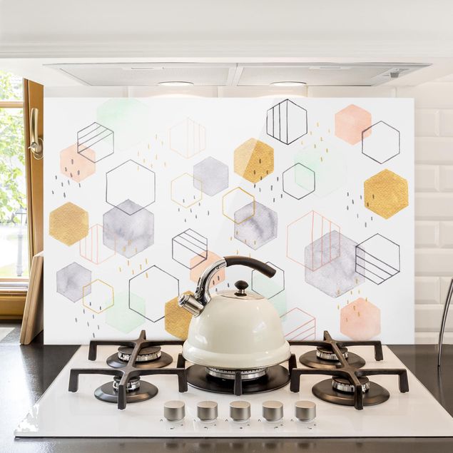 Painel anti-salpicos de cozinha padrões Hexagonal Scattering I