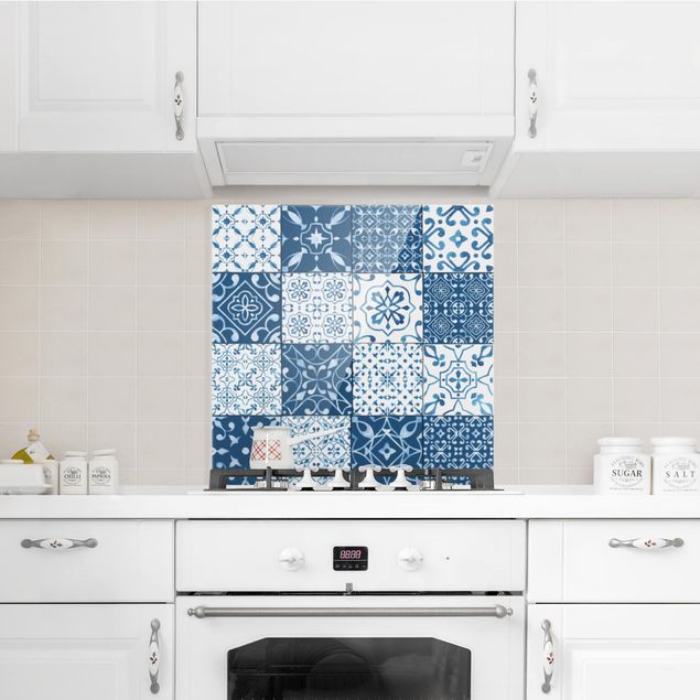 Painel anti-salpicos de cozinha padrões Tile Pattern Mix Blue White
