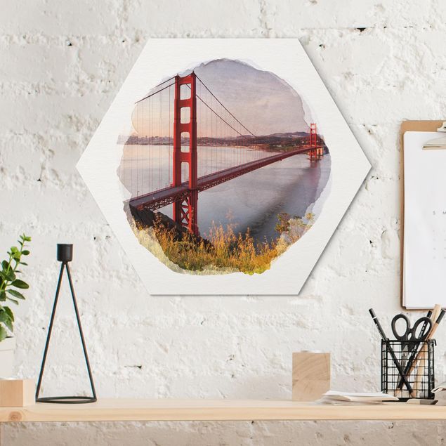 Quadros cidades WaterColours - Golden Gate Bridge In San Francisco