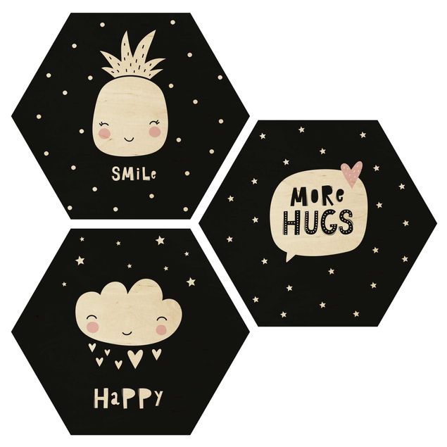 quadro de madeira para parede Happy Smile Hugs