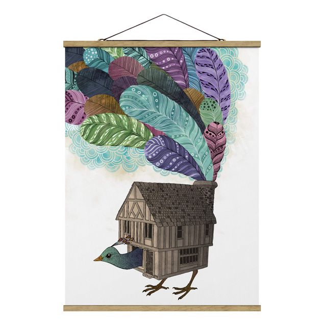 Quadros modernos Illustration Birdhouse With Feathers