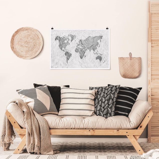 Mapa mundi poster Paper World Map White Grey