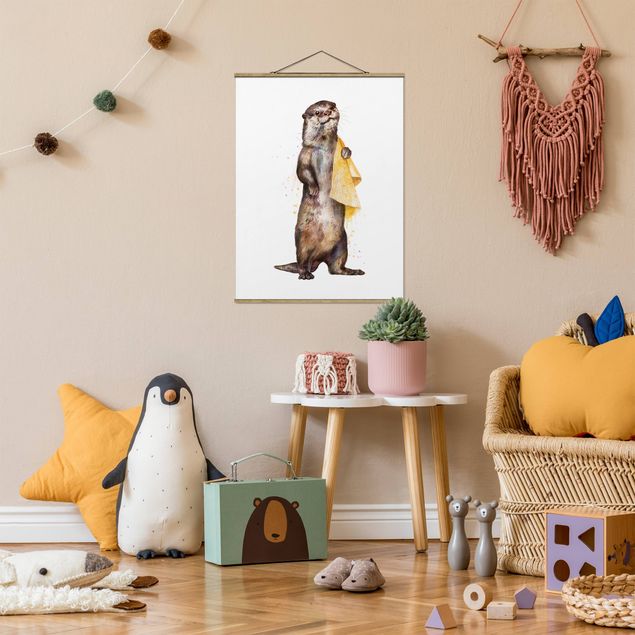 quadros decorativos para sala modernos Illustration Otter With Towel Painting White