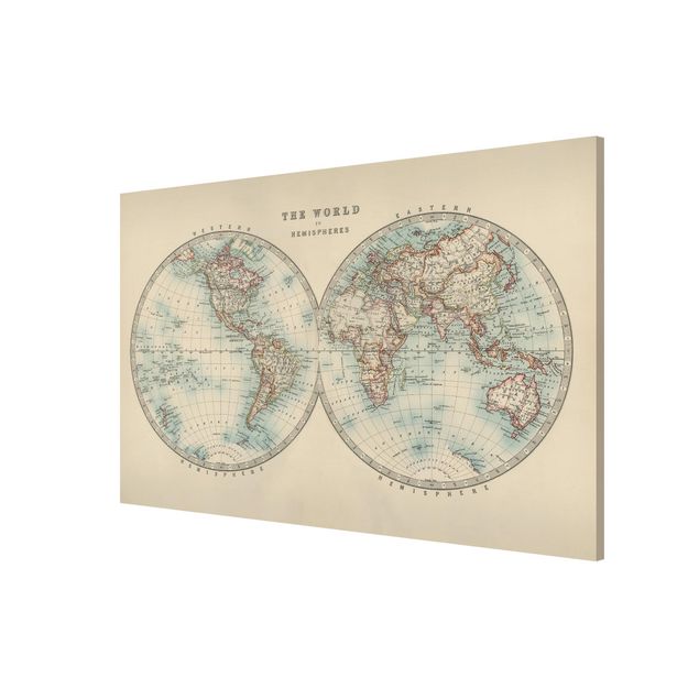 Quadros magnéticos frases Vintage World Map The Two Hemispheres