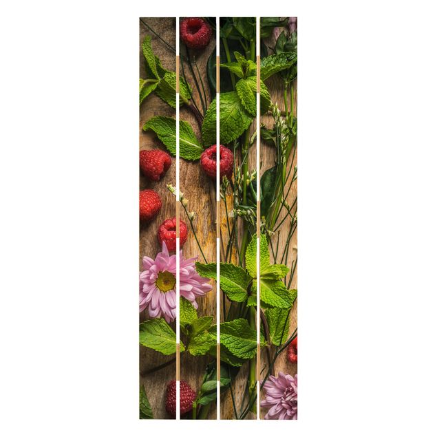 Quadros em madeira Flowers Raspberries Mint