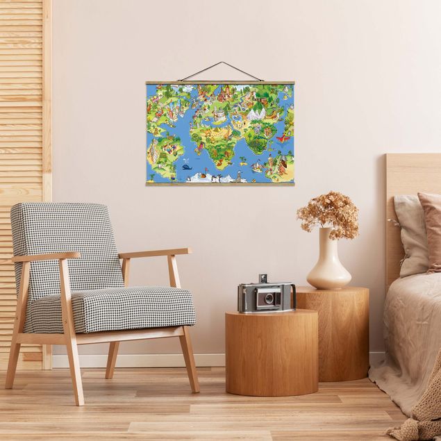 quadros decorativos para sala modernos Great and Funny Worldmap