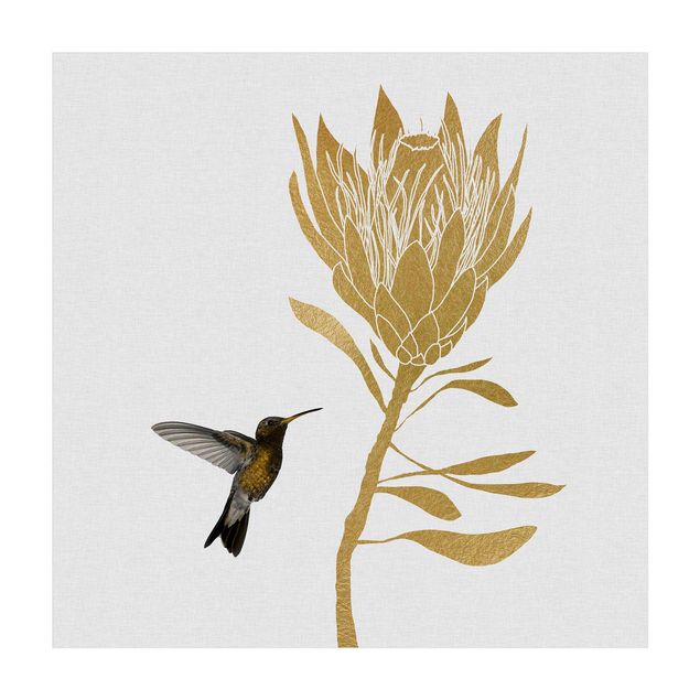 tapetes dourados Hummingbird And Tropical Golden Blossom