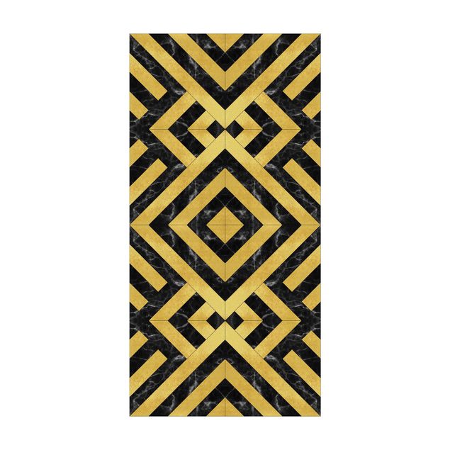 Tapetes imitação azulejos Geometrical Tile Mix Art Deco Gold Black Marble