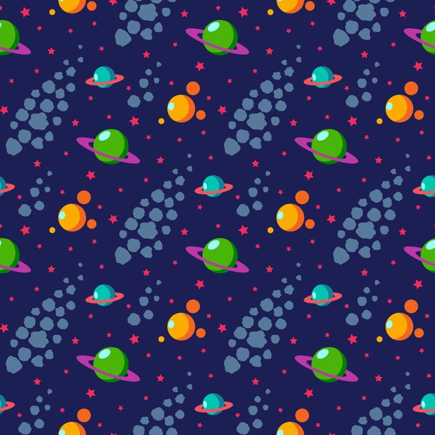 Papel autocolante para móveis mesas Space Children Pattern With Planets And Stars