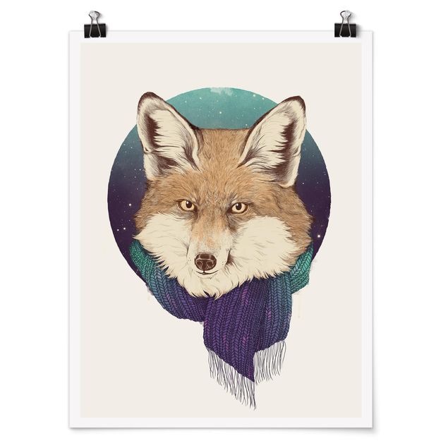 Quadros famosos Illustration Fox Moon Purple Turquoise