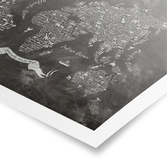 quadros em preto e branco Chalk Typography World Map