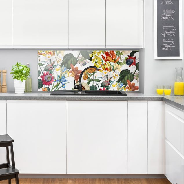 Painel anti-salpicos de cozinha padrões Colourful Magnificent Flowers