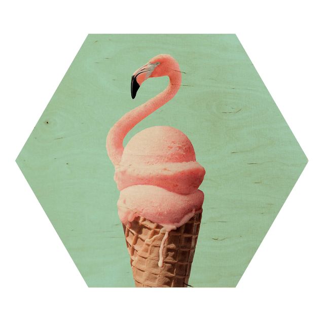 Quadros hexagonais Ice Cream Cone With Flamingo