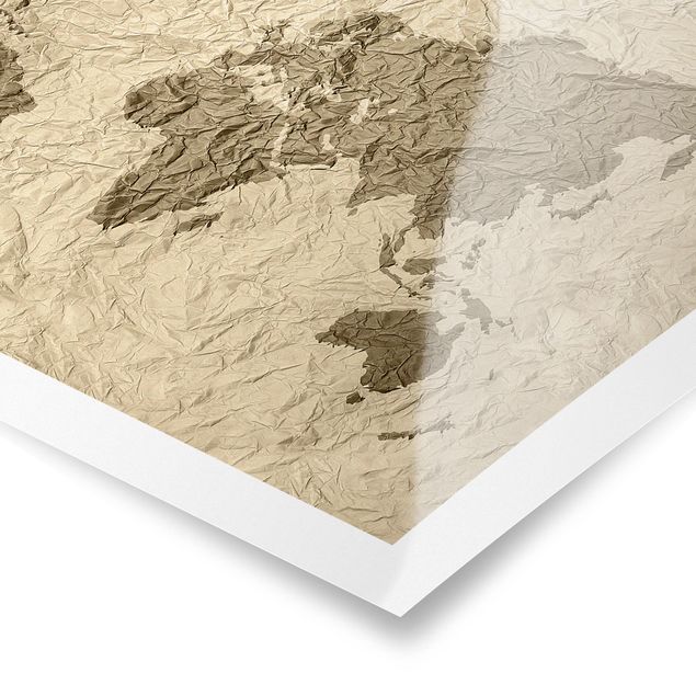 Quadros decorativos Paper World Map Beige Brown