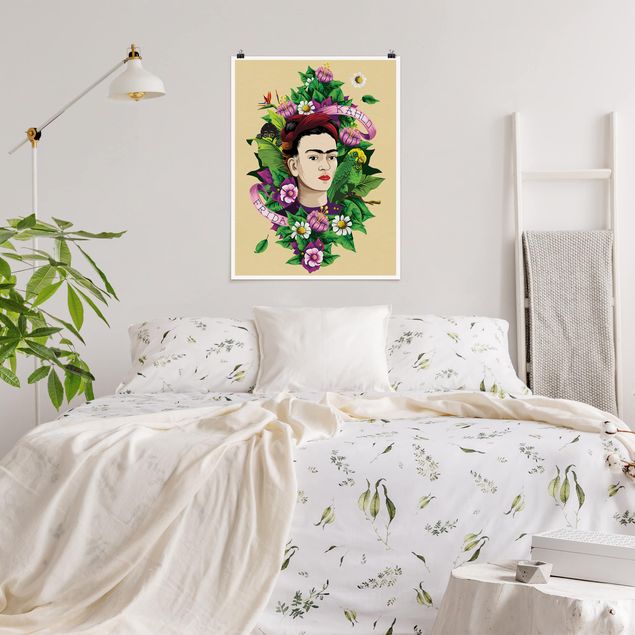 quadro de borboletas Frida Kahlo - Frida, Monkey And Parrot