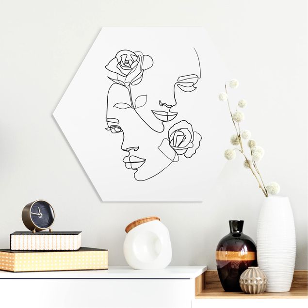 decoraçoes cozinha Line Art Faces Women Roses Black And White