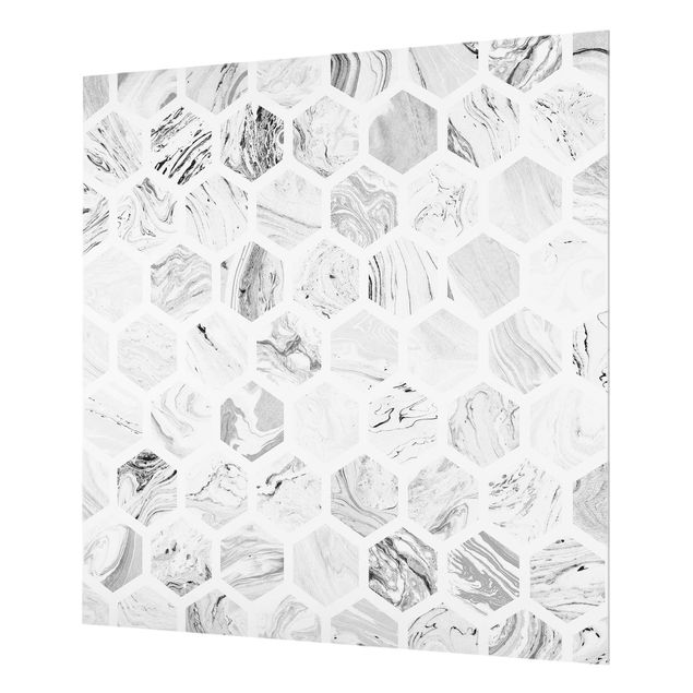 Painel anti-salpicos de cozinha Marble Hexagons In Greyscales
