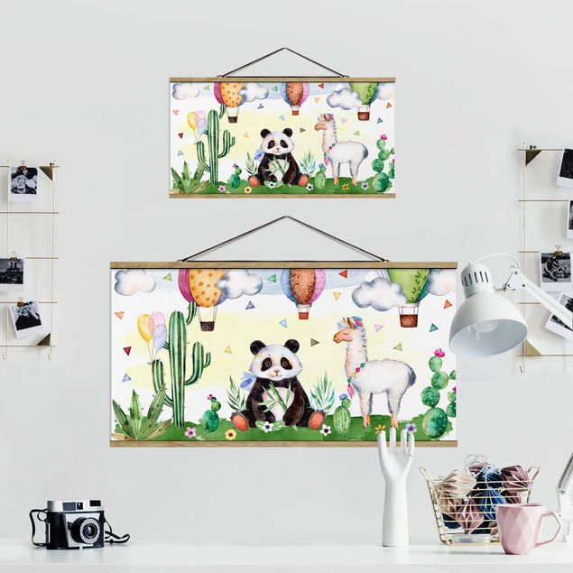 quadros para parede Panda And Lama Watercolour