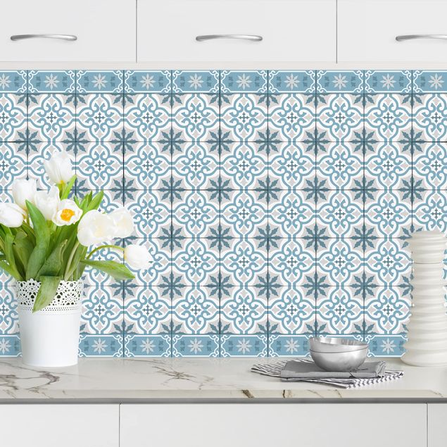 decoraçao para parede de cozinha Geometrical Tile Mix Cross Blue Grey
