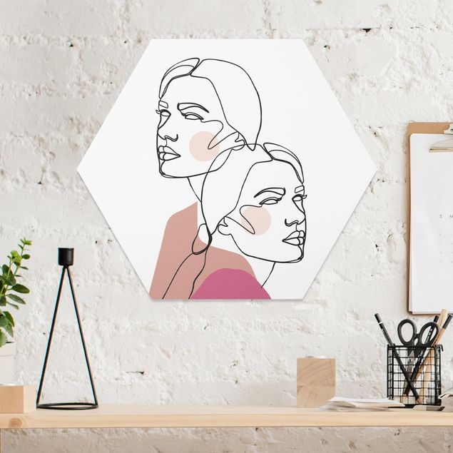 decoraçao para parede de cozinha Line Art Women Portrait Cheeks Pink