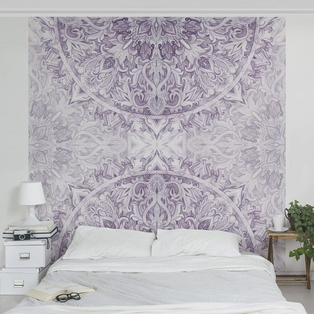 papel de parede moderno Mandala Watercolour Ornament Purple