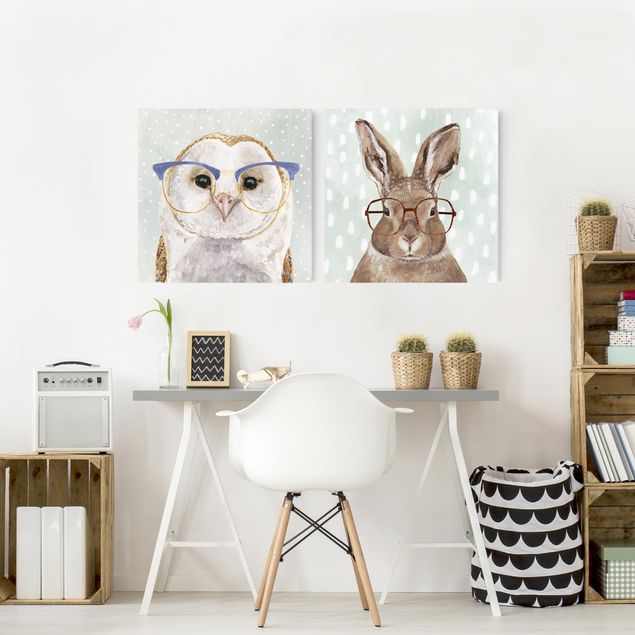 quadros decorativos para sala modernos Bespectacled Animals Set I