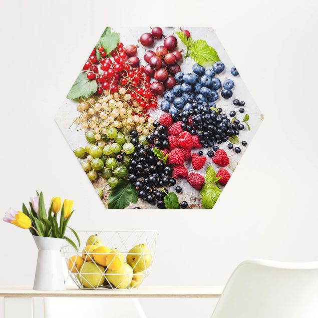 decoraçao para parede de cozinha Mixture Of Berries On Metal