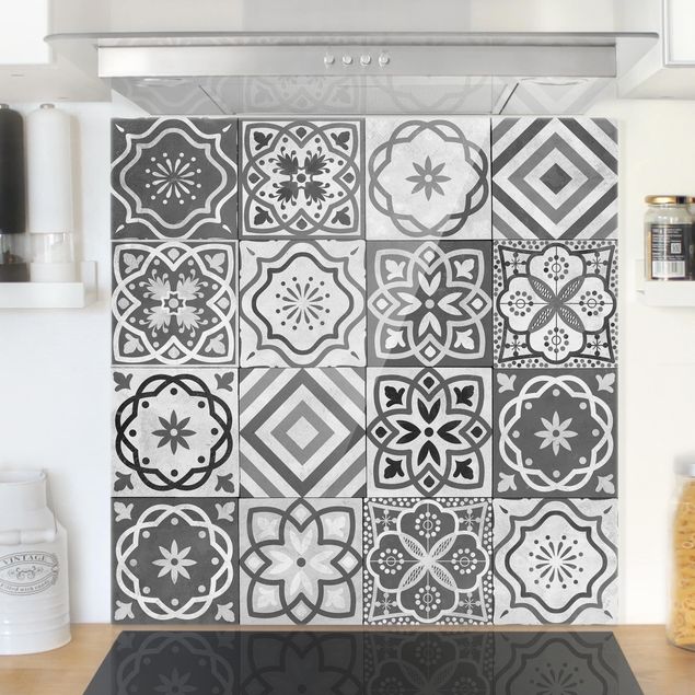 decoraçoes cozinha Mediterranean Tile Pattern Grayscale