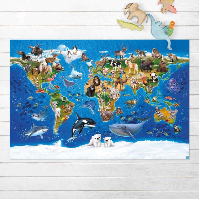 tapete exterior jardim Animal Club International - World Map With Animals