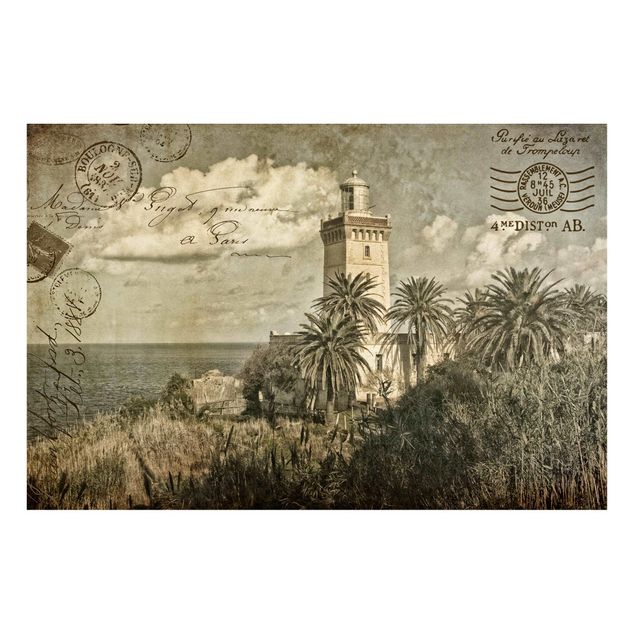 quadros de paisagens Lighthouse And Palm Trees - Vintage Postcard