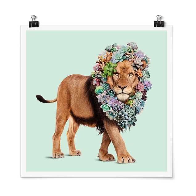 Quadros leões Lion With Succulents
