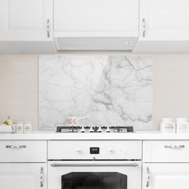 Painel anti-salpicos de cozinha imitação pedra Bianco Carrara