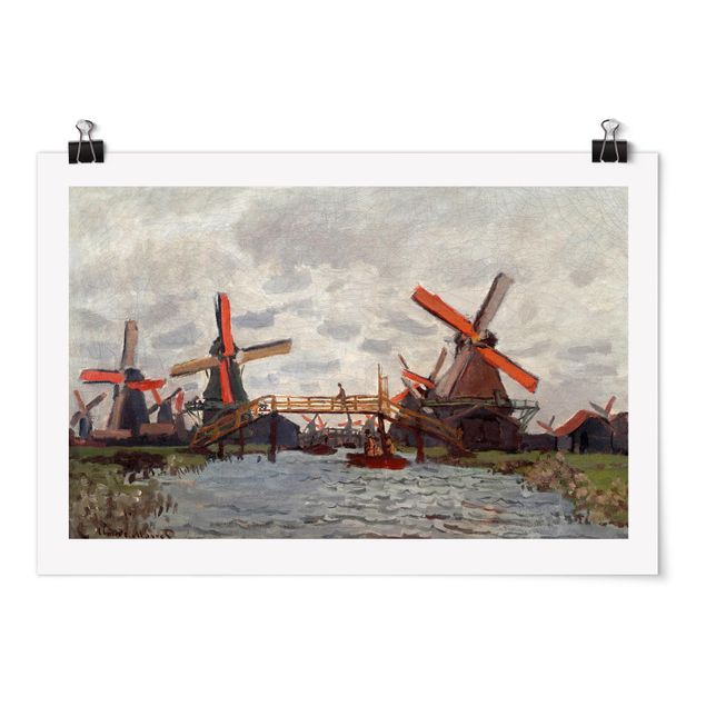 Posters quadros famosos Claude Monet - Windmills in Westzijderveld near Zaandam